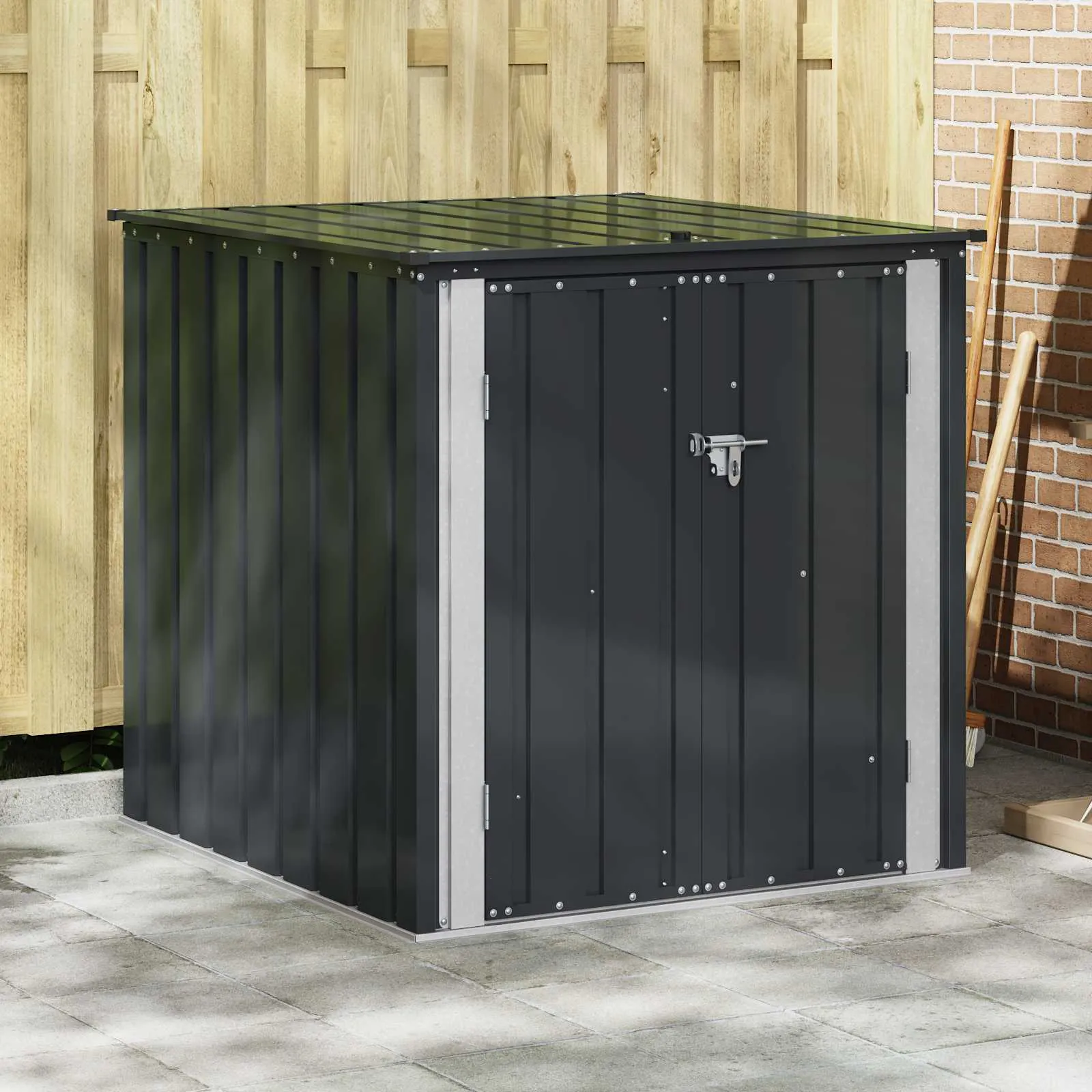 Abschließbare Gartenbox aus Stahl 101,5x107x100 cm Schwarz