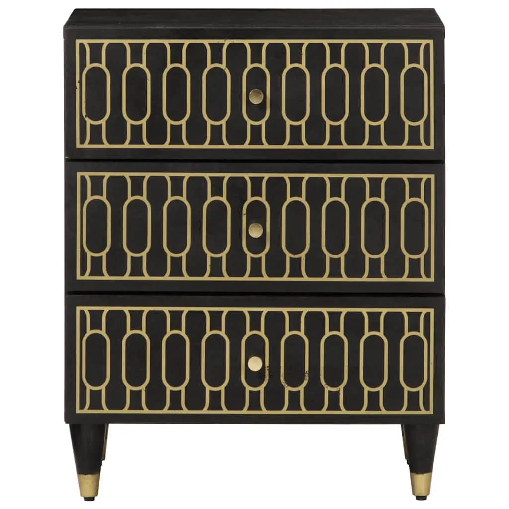 Nachttisch aus Vollholz mit schwarzem Finish, 50 x 33 x 60 cm