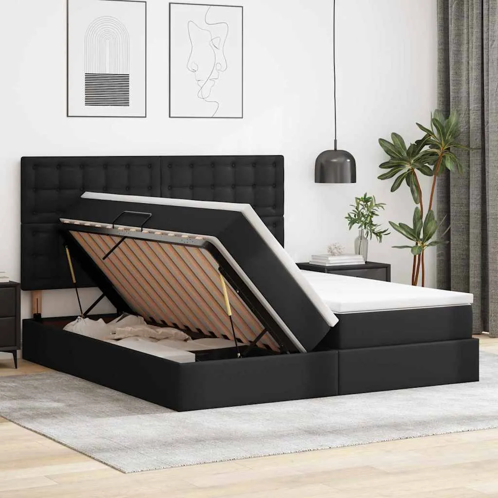 Bett mit Stauraum 180 x 200 cm Schwarz