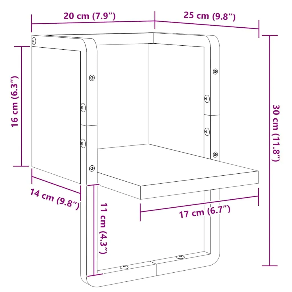 Schweberegal Wandregal 20 x 25 x 30 cm Schwarz aus Holzwerkstoff und Metall