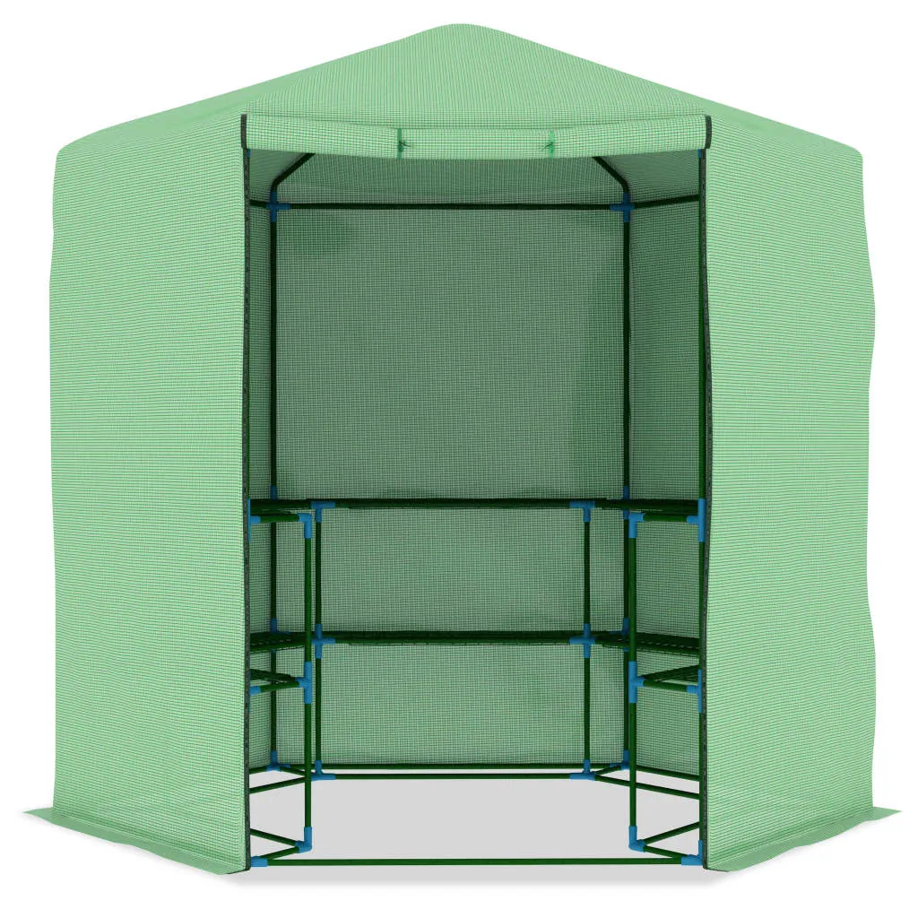 Gewächshaus 227x223 cm Grün mit PE-Netzgewebe und Stahlrahmen