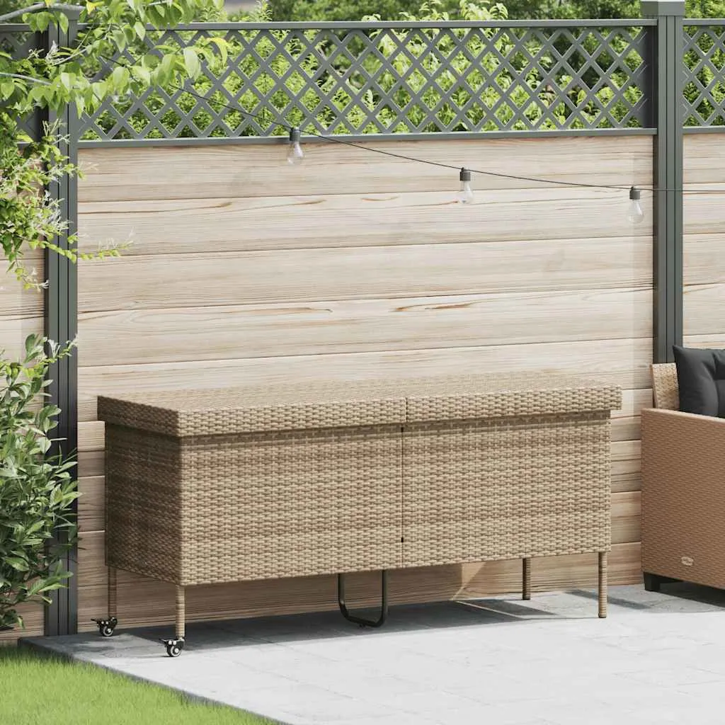 Gartenbox Beige 160x55x75 cm aus PE-Rattan mit Stahlgestell