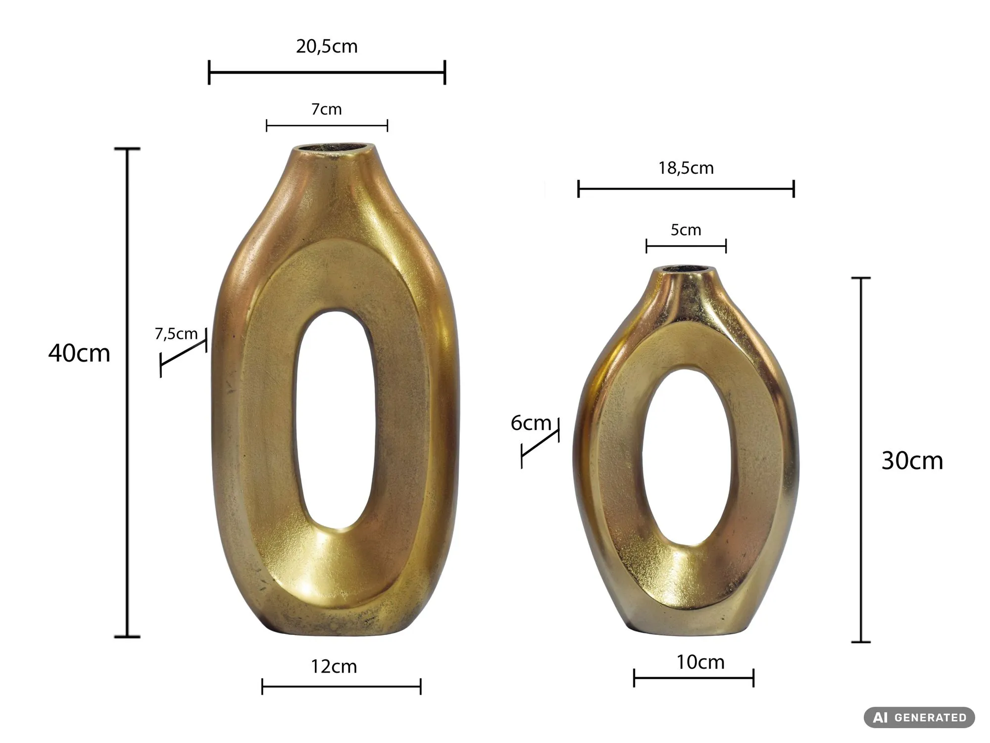 Dekovasen 2er Set aus Aluminium Raw-Finish Ringdesign Goldfarben