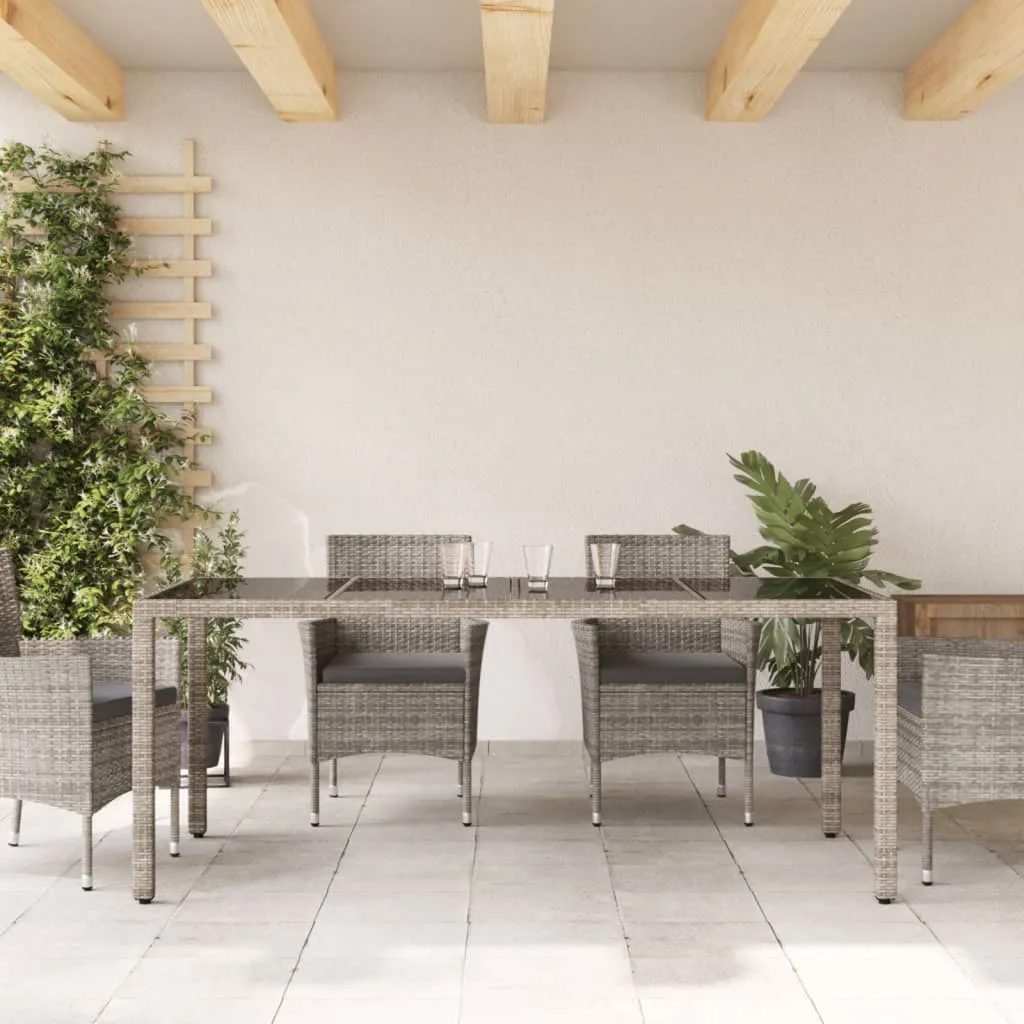 Gartentisch mit Glasplatte 190 x 90 x 75 cm Grau