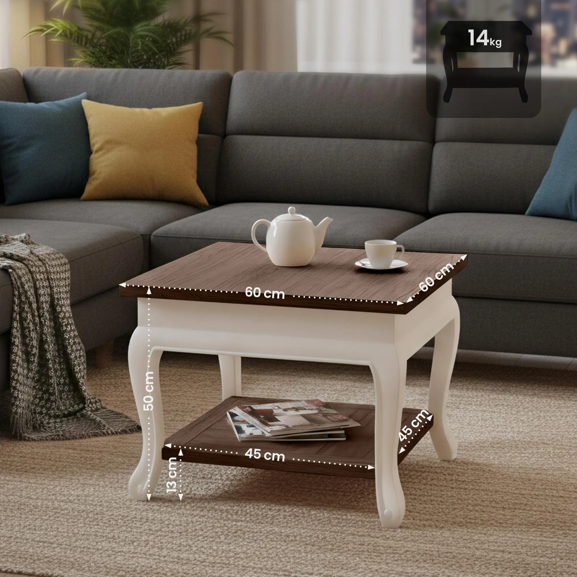 Couchtisch Thordis 60x60x50 Vollholz dunkelbraun