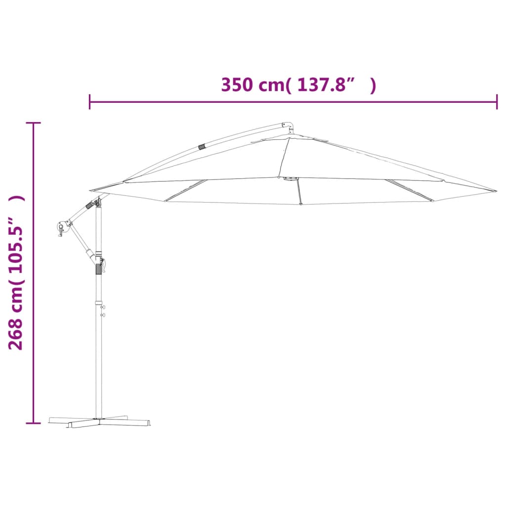 Hängesonnenschirm blau 3,5 m Durchmesser, Polyester, freitragend
