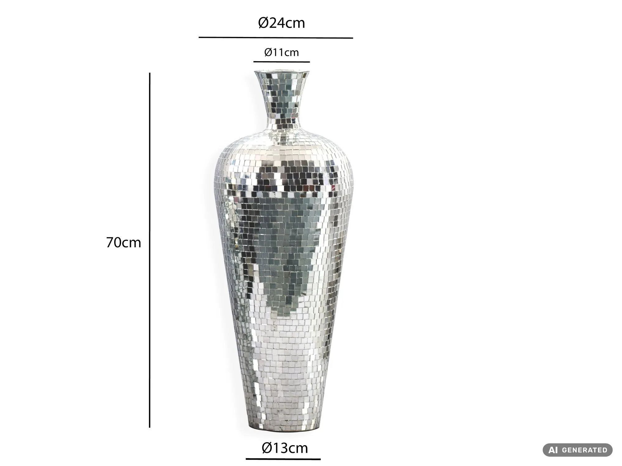 Bodenvase Aluminium 70cm Silber - Blumenvase Groß - Metallvase im Discokugel Design Modern - Dekovase rund für Trockenblumen - XL Standvase Hoch - Wohnzimmer Deko - Wohndeko Handmade