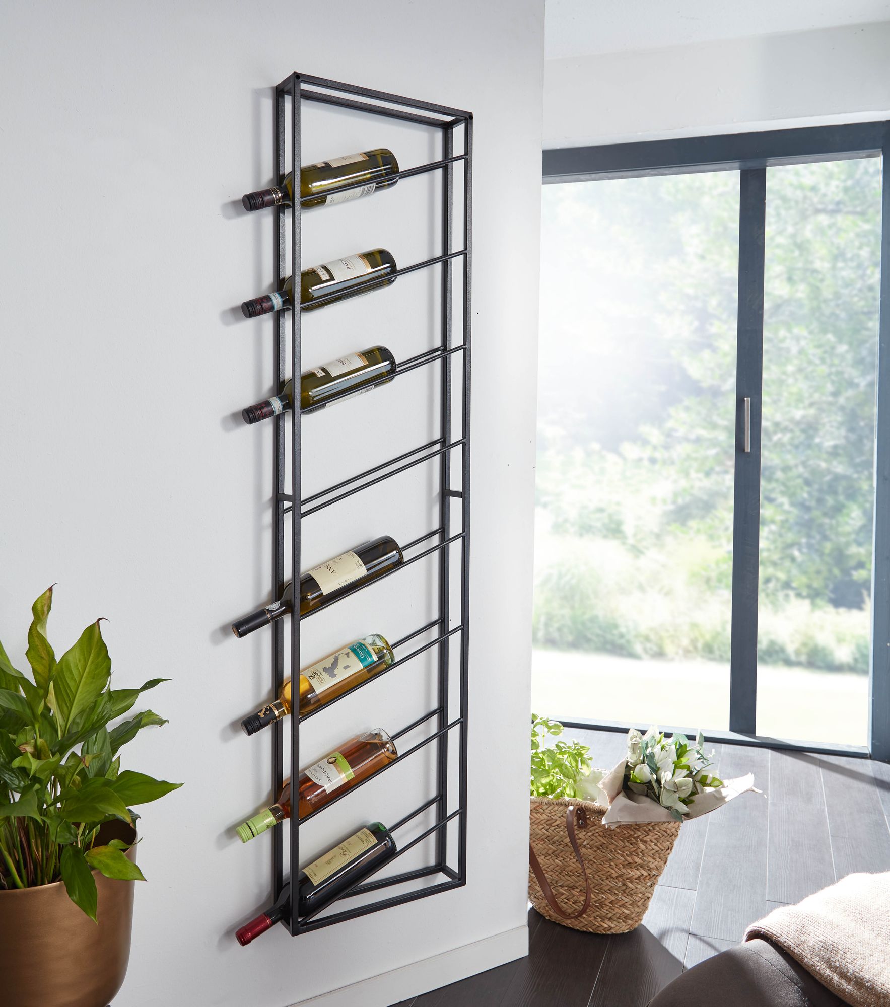 Weinregal Wand Metall Schwarz 36x150x8 cm Groß für 8 Flaschen