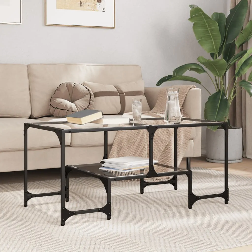 Eleganter Couchtisch 98,5 x 50 x 45 cm aus Glas und Massivholz