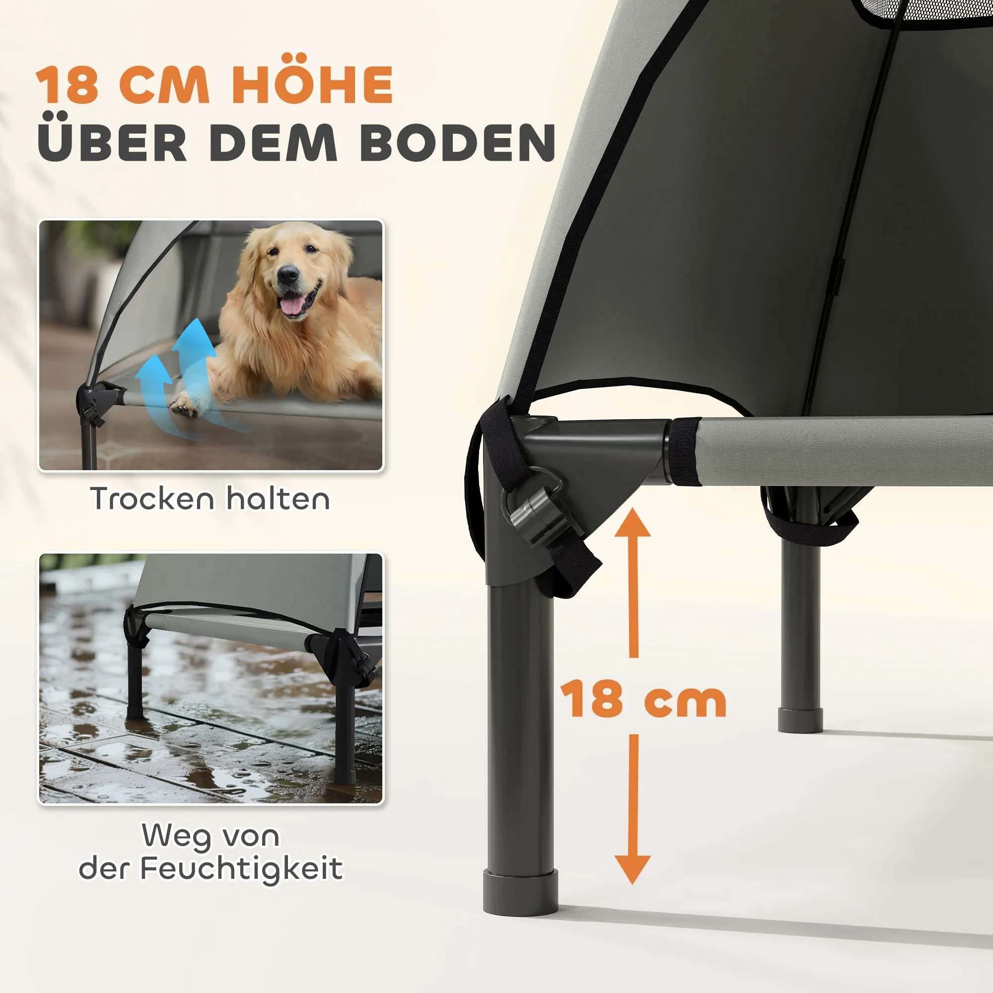 Outdoor Hundeliege 106x76 cm in Hellgrau+Schwarz