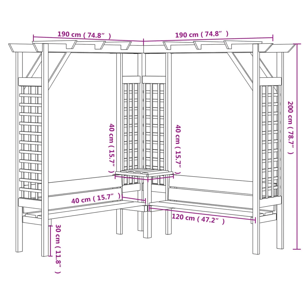 Eck-Pergola aus grün imprägniertem Massivholz 190x190x200 cm, Grün