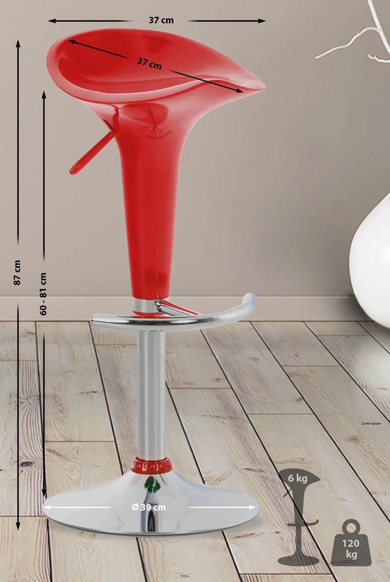 Barhocker Saddle 37x37x87 cm Rot