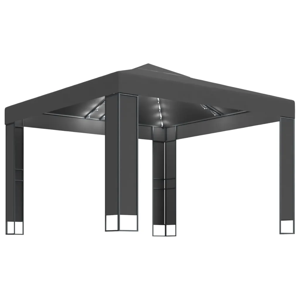 Pavillon 3x3 m Anthrazit mit doppeltem Polyester-Dach und Solar-Lichterkette