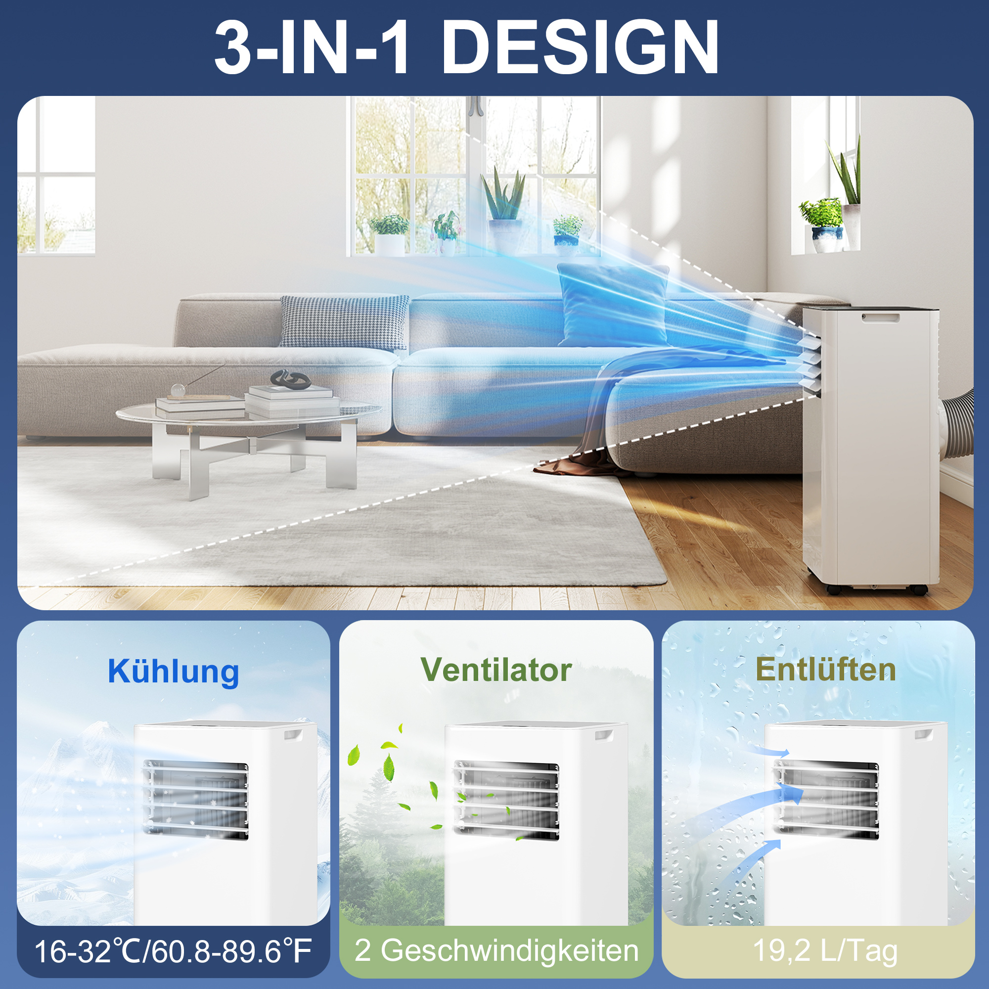 Tragbare Klimaanlage 30L x 29B x 69H cm in Weiß