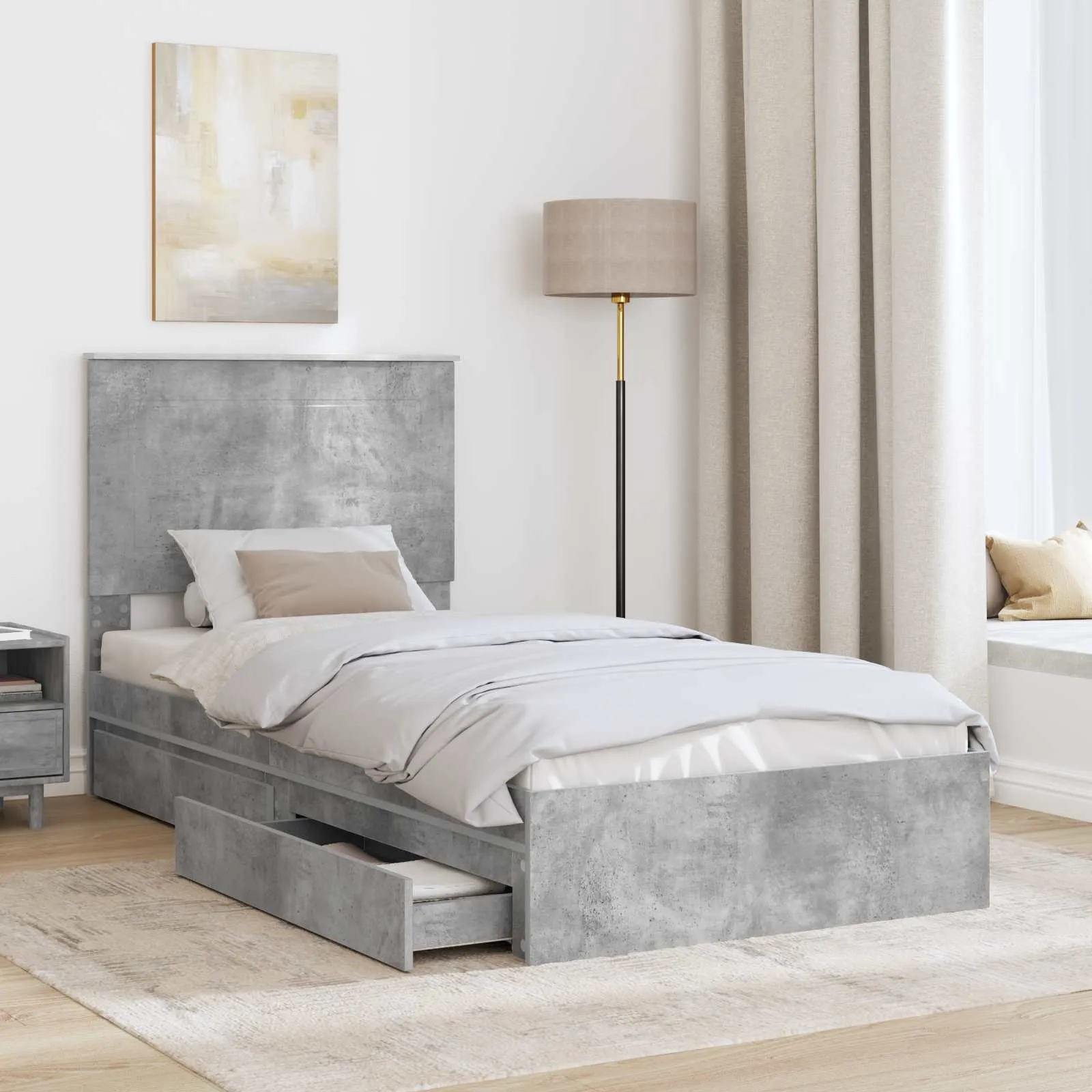 Aufbewahrungsbett 90 x 190 cm Beton Grau