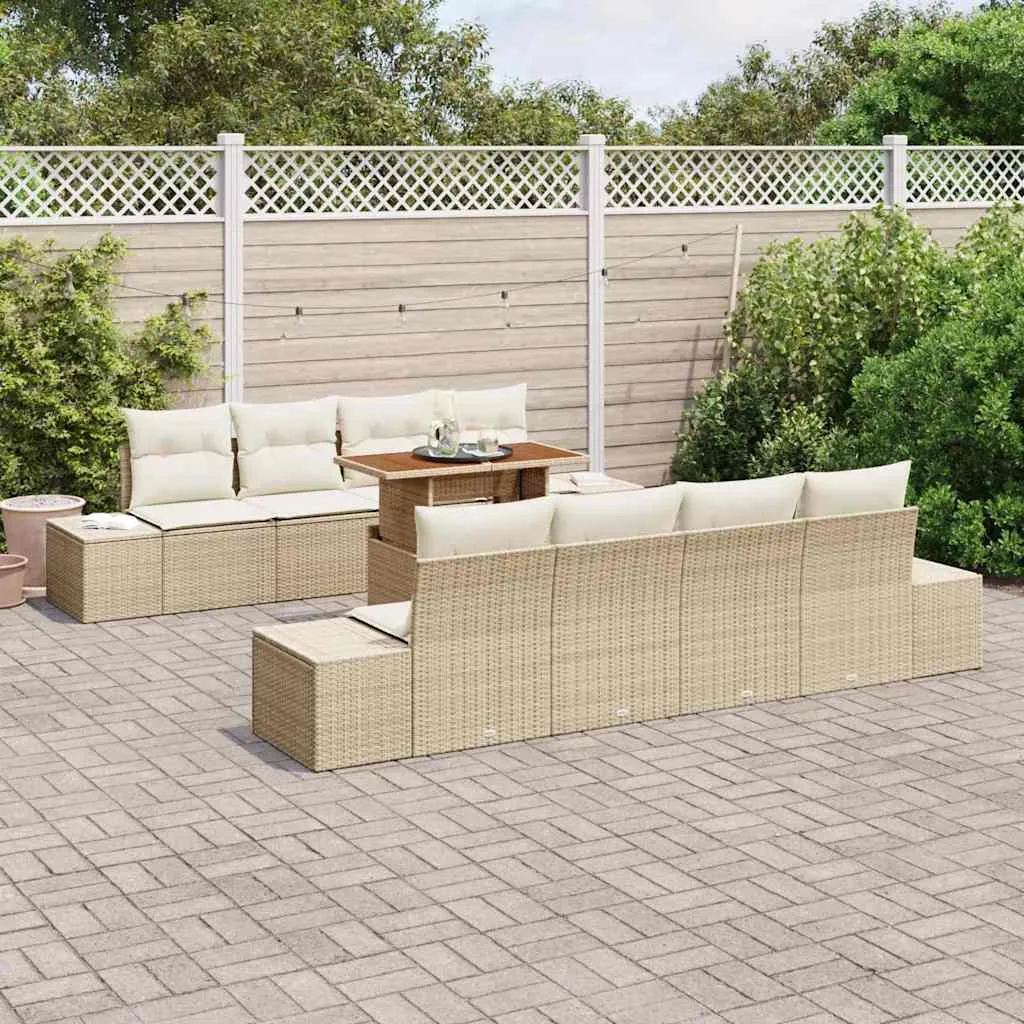Poly Rattan Garten-Dining-Set 100x55x73 cm Beige und Creme mit Echtholz