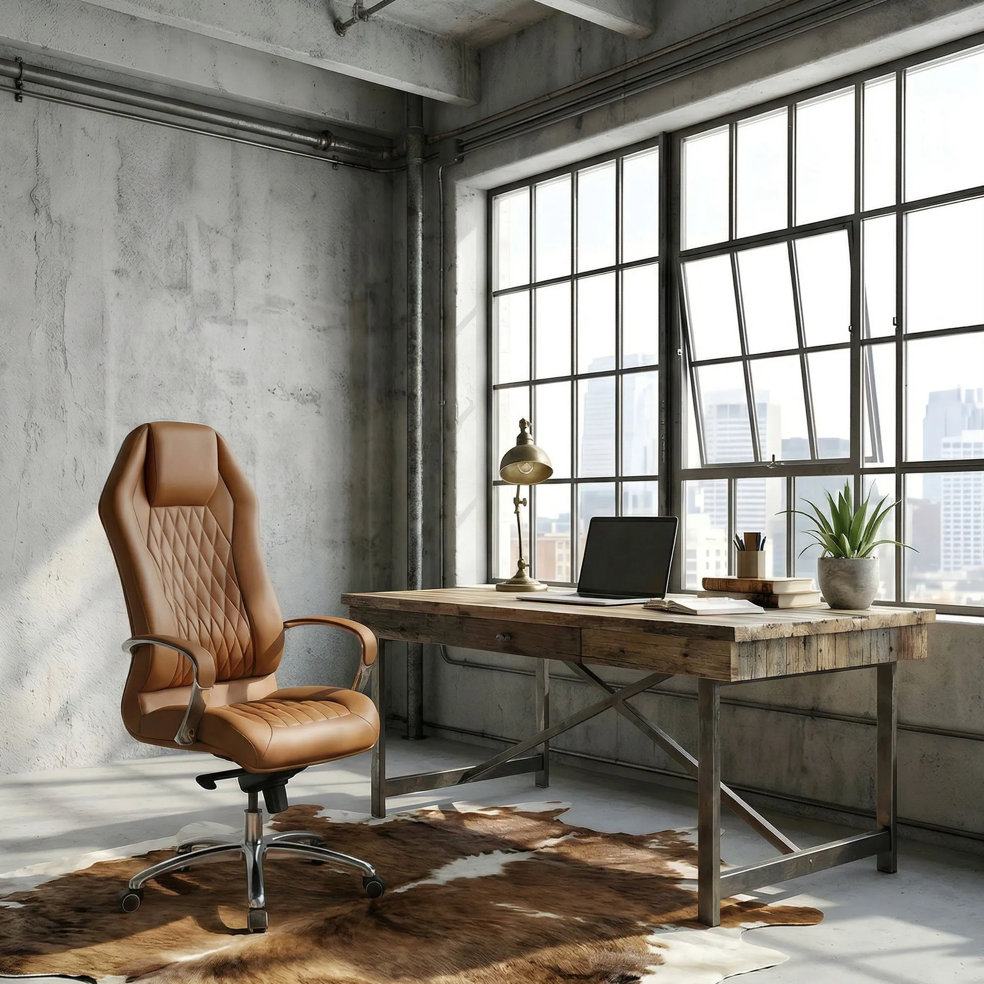 Amstyle Bürostuhl MONTEREY Echt-Leder Caramel Schreibtischstuhl 120KG Chefsessel hohe Rückenlehne mit Kopfstütze X-XL