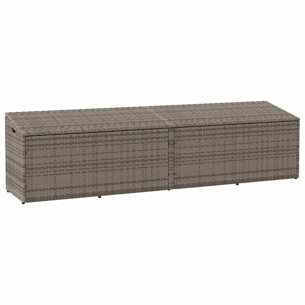 Gartenbox PE-Rattan 220x50x58 cm Grau mit pulverbeschichtetem Stahlgestell