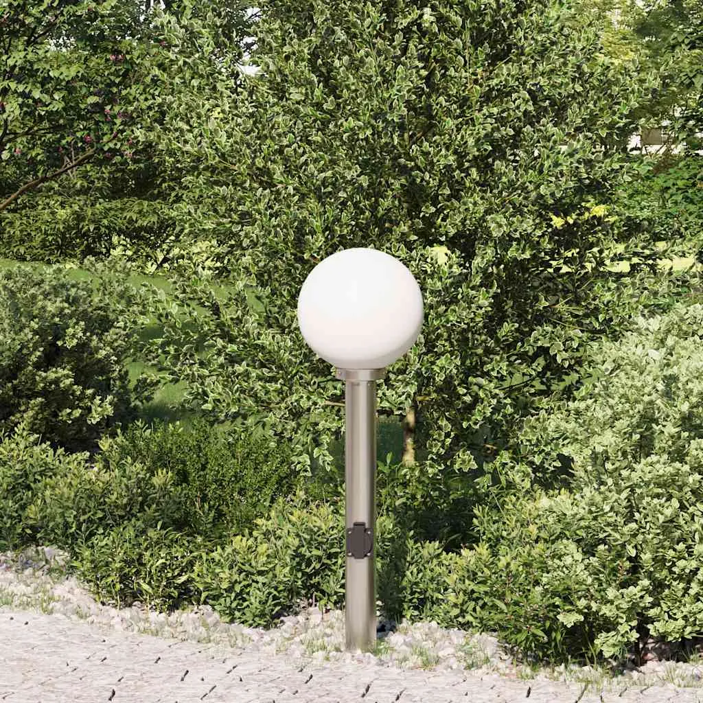 Pollerleuchte Edelstahl 25 x 80 cm in Silber mit Steckdose