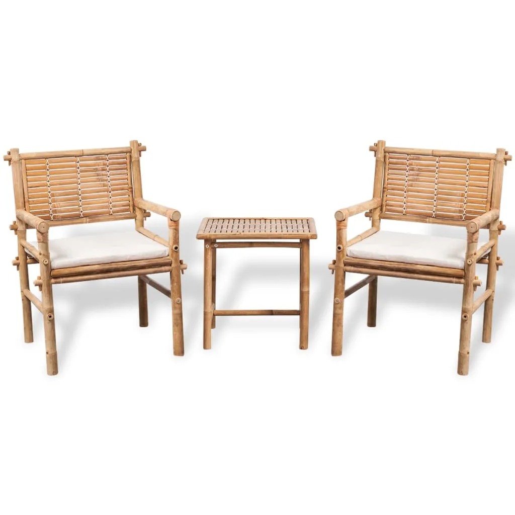 Tisch- und Stuhl-Set Bambus 50x40x50 cm Weiß mit Sitzkissen