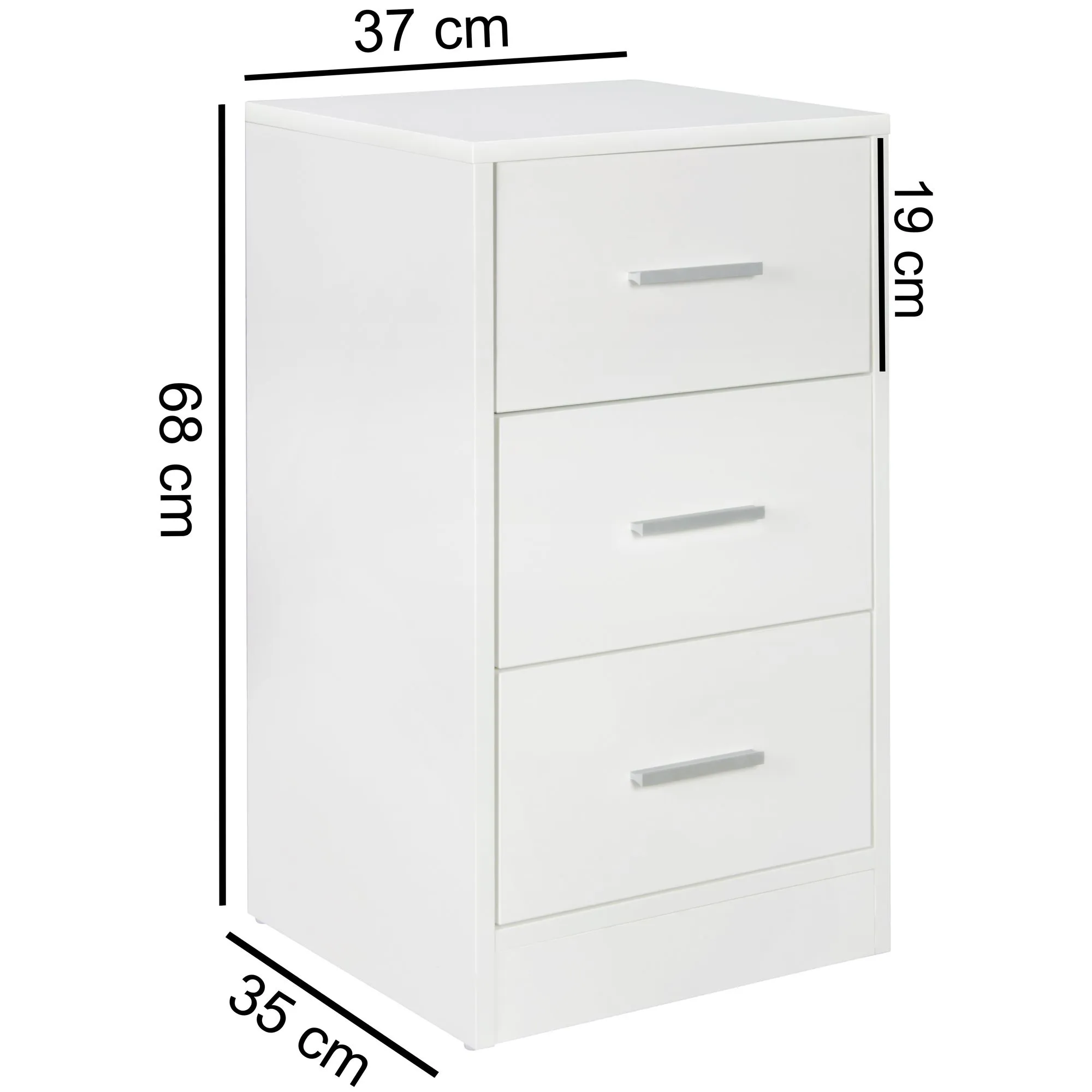 Wohnling Nachtkonsole FOGGIA Holz Nachttisch modern mit 3 Schubladen weiss