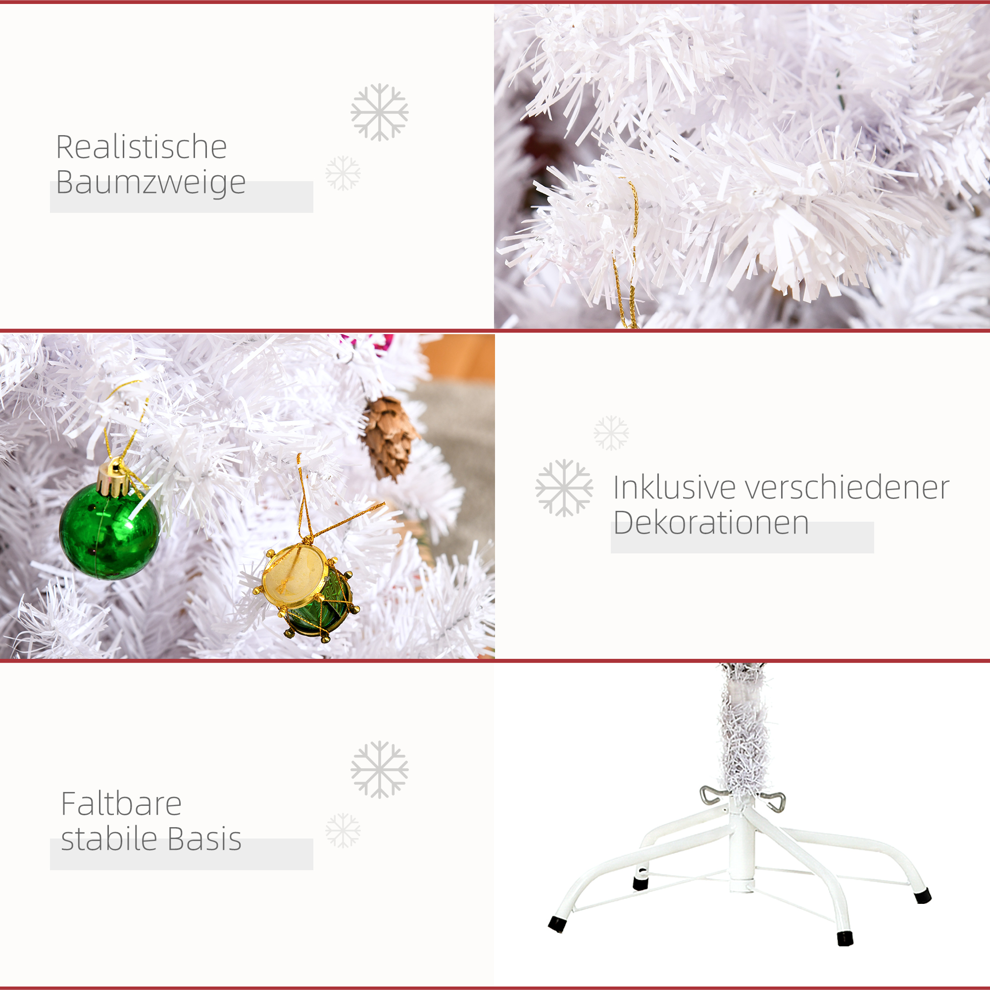 Künstlicher Weihnachtsbaum Weiß 150 cm mit Deko und Metallständer