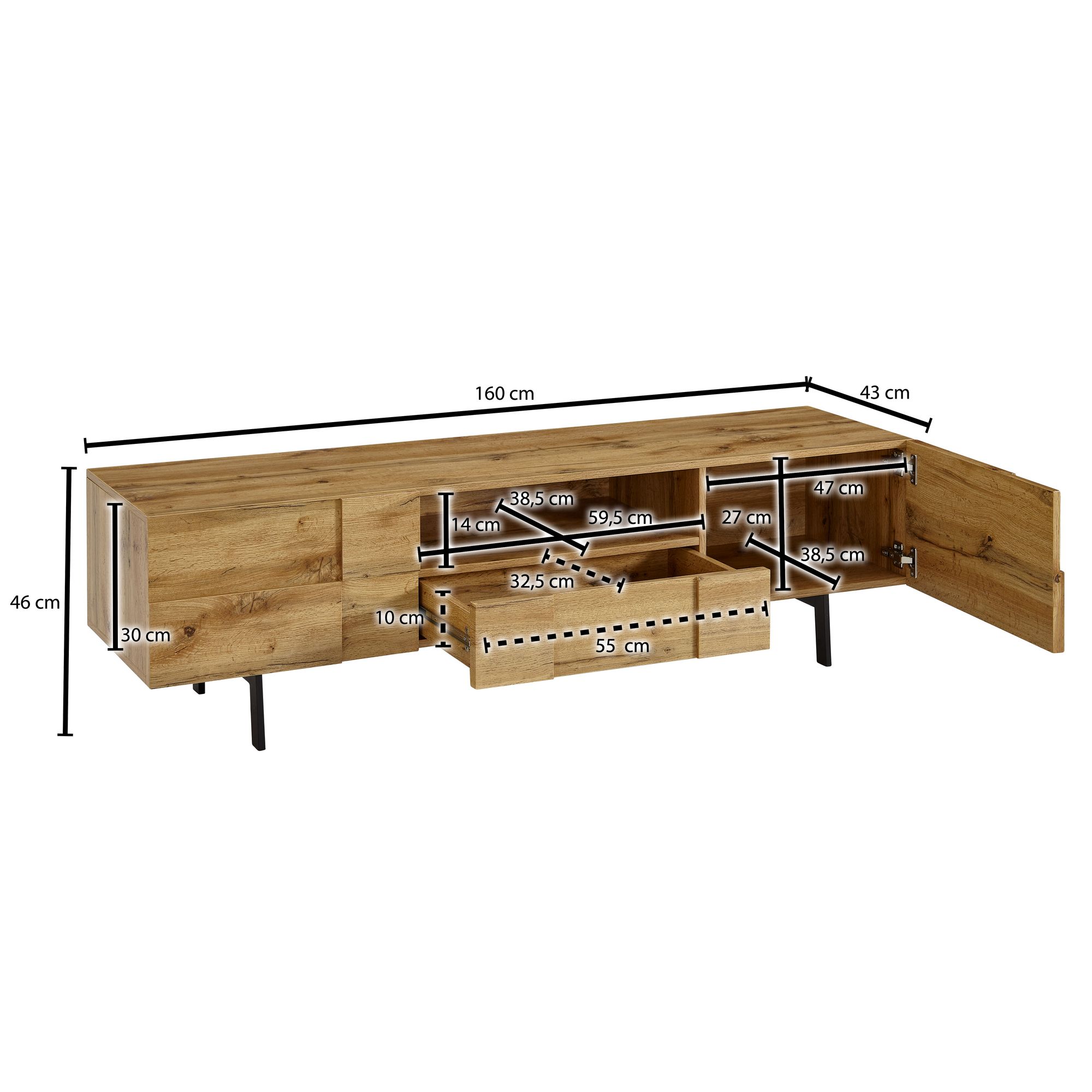 tinkaro TV-Schrank EMMO Holz-Eiche-Dekor TV-Kommode Braun