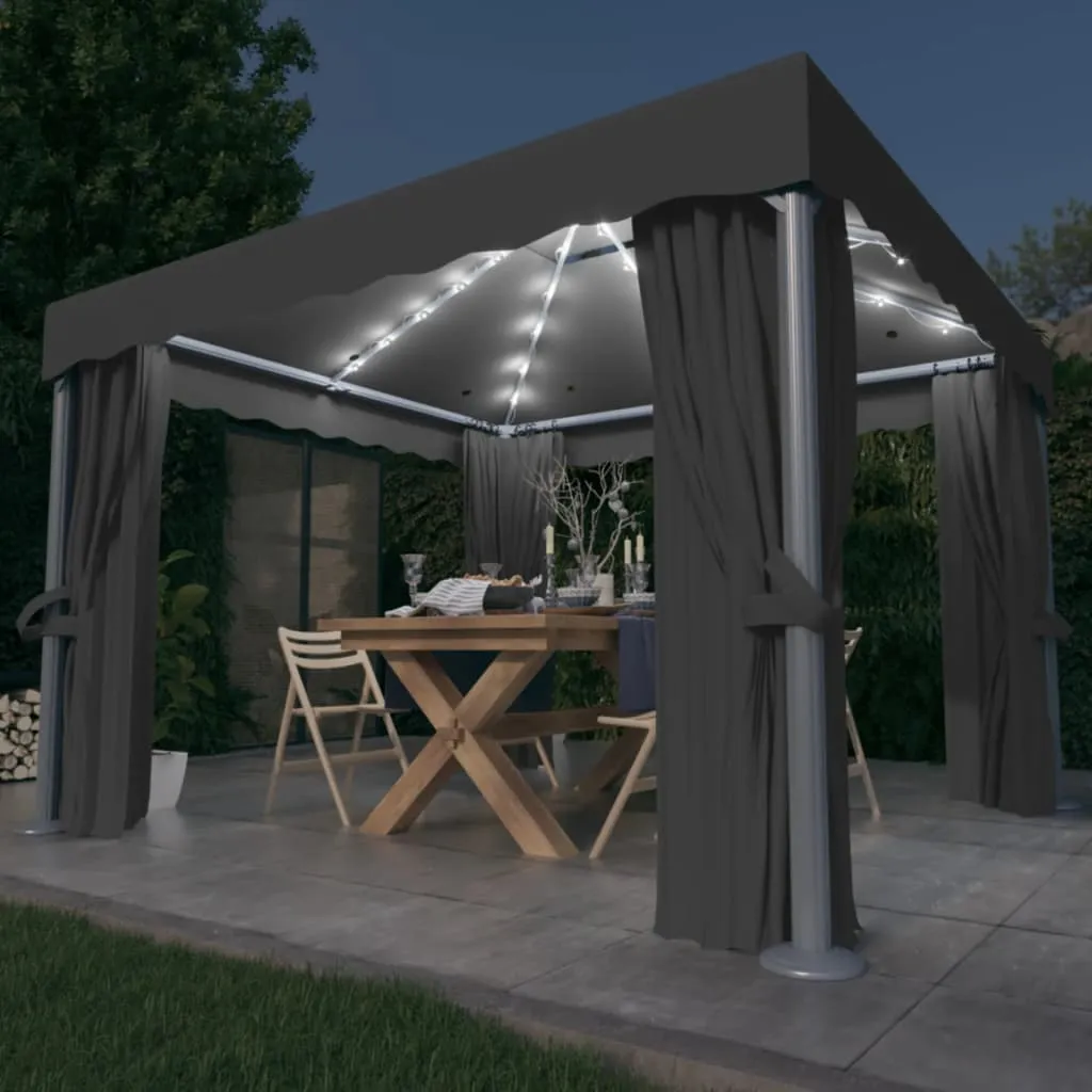 Pavillon 3x3 m Anthrazit mit Doppeldach und Solar-Lichterkette