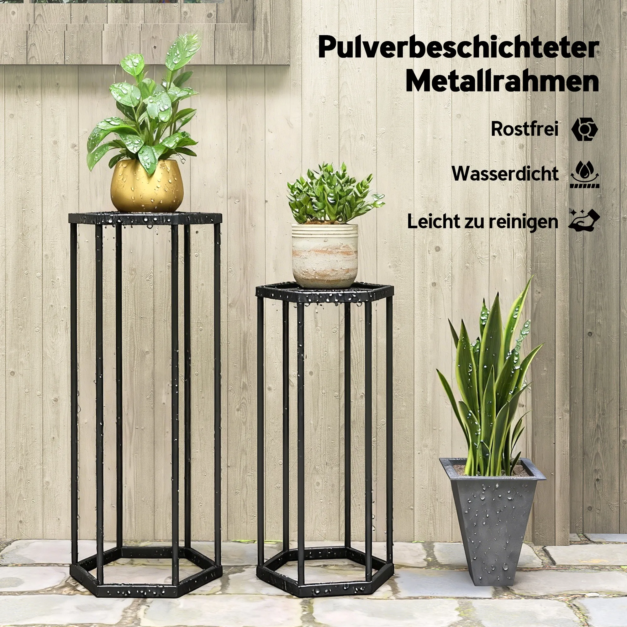 Pflanzenständer Set Schwarz 75x27x31 cm und 60x25x28 cm