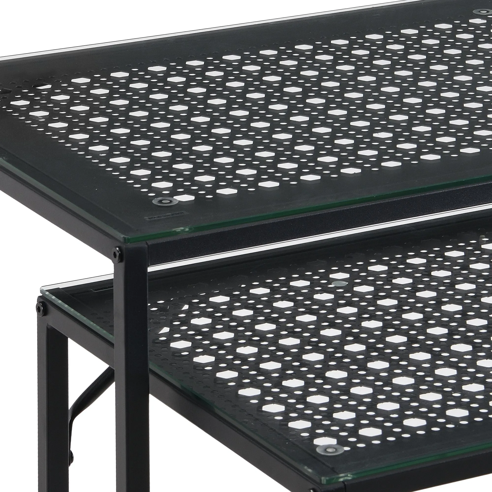 Konsolentisch Set 2er Schwarz Metall mit Glasplatte