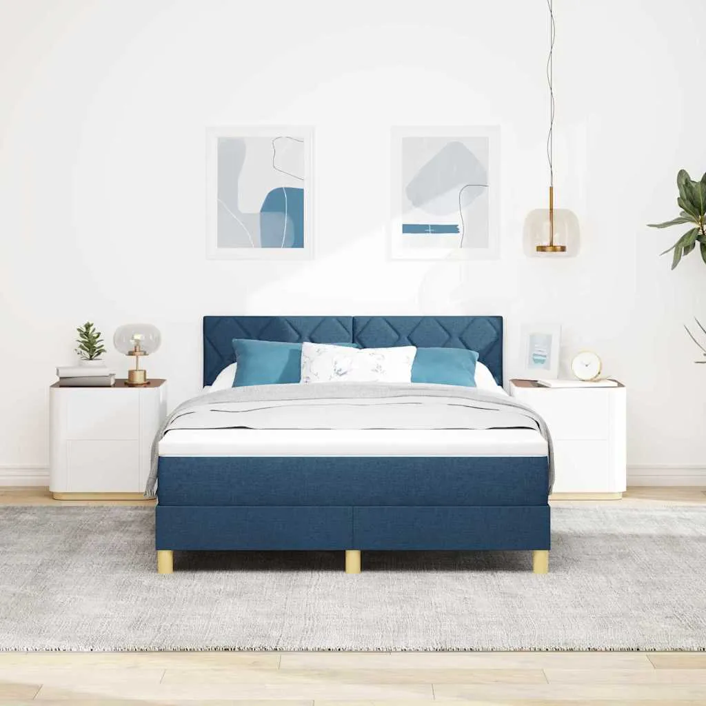 Boxspringbett Blau 140x190 cm mit verstellbarem Kopfteil