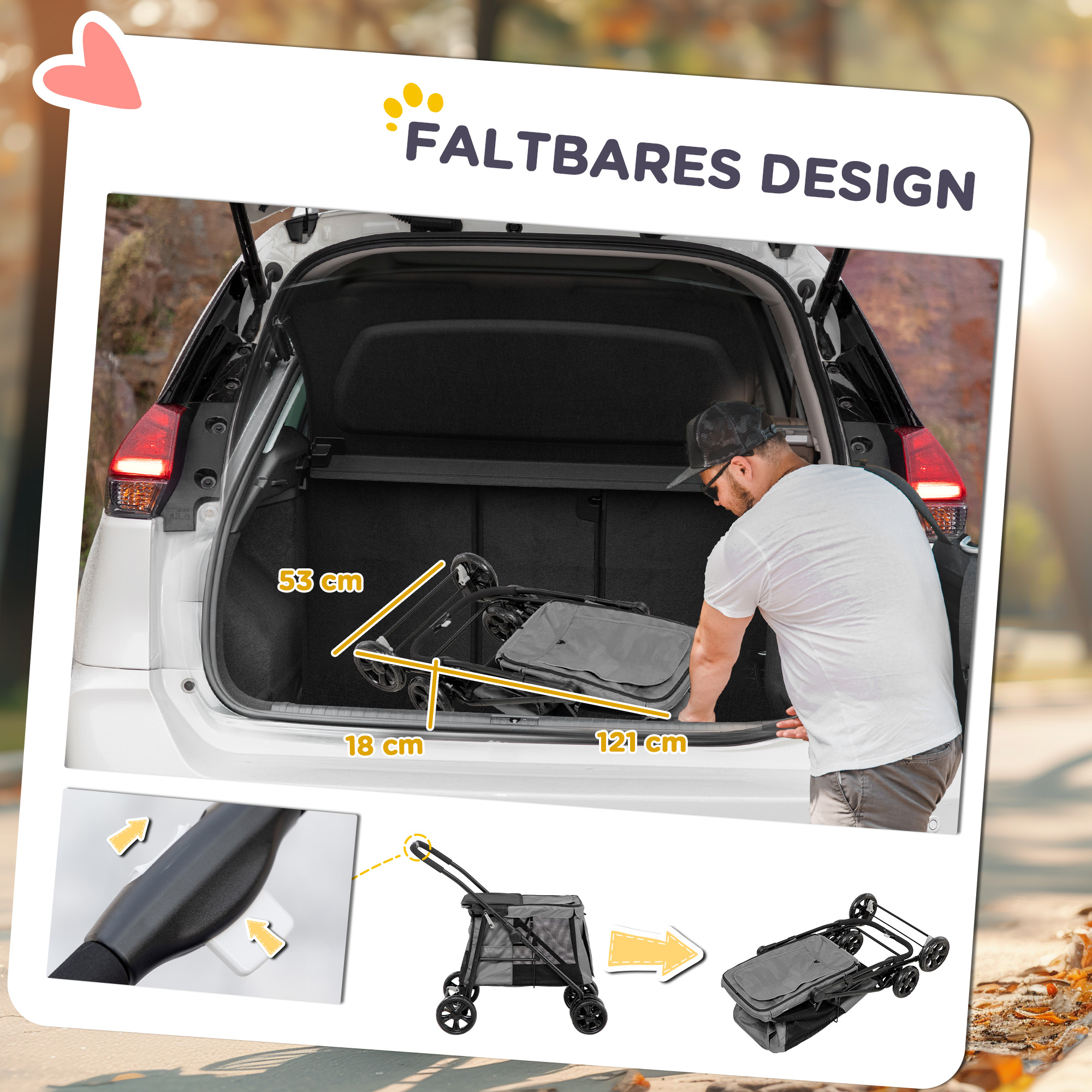 Hundewagen klappbar bis 20 kg mit 3 Taschen, Grau, 102x62x105 cm