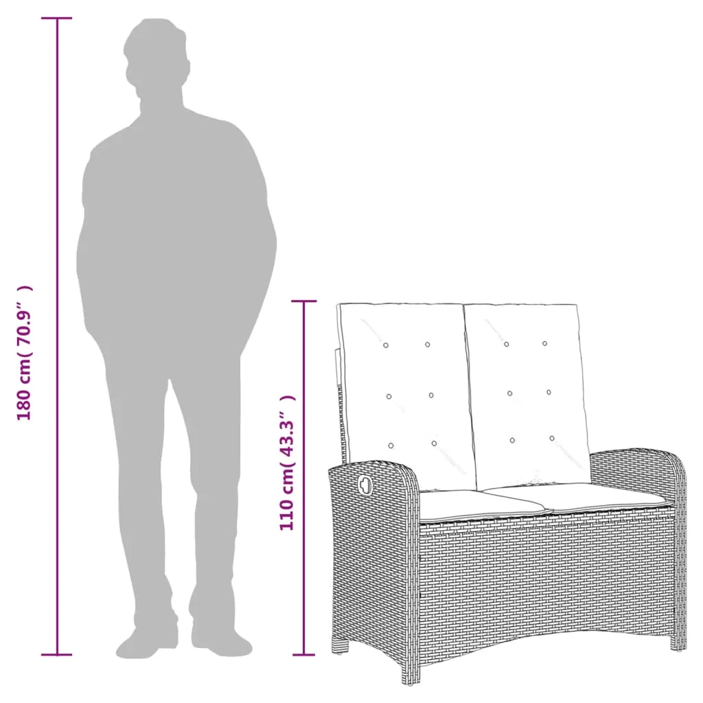Garten-Relaxbank 105x59x93 cm Braun aus PE-Rattan und Stahl