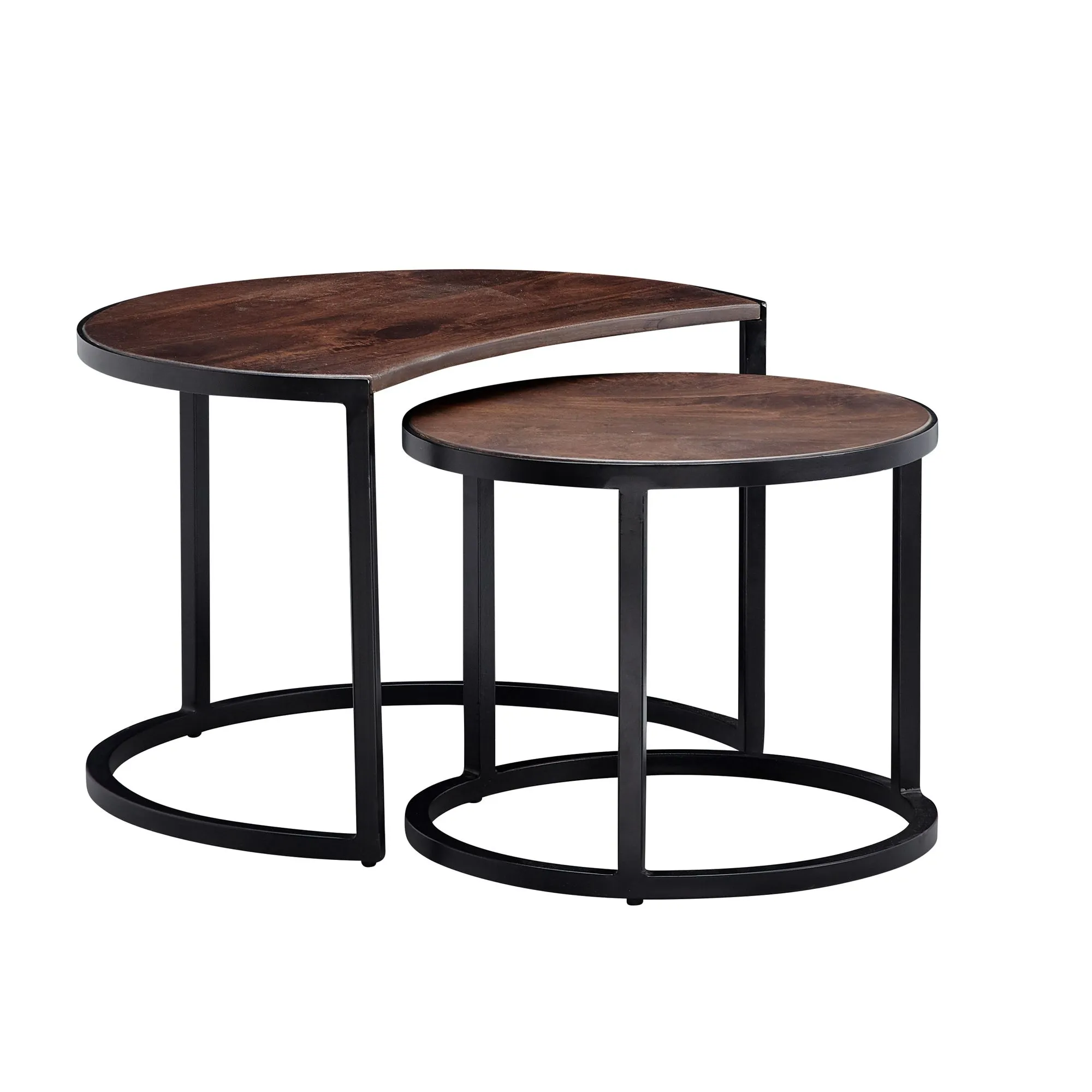 Wohnling Couchtisch 2er Set Mango Massivholz / Metall Wohnzimmertisch Rund