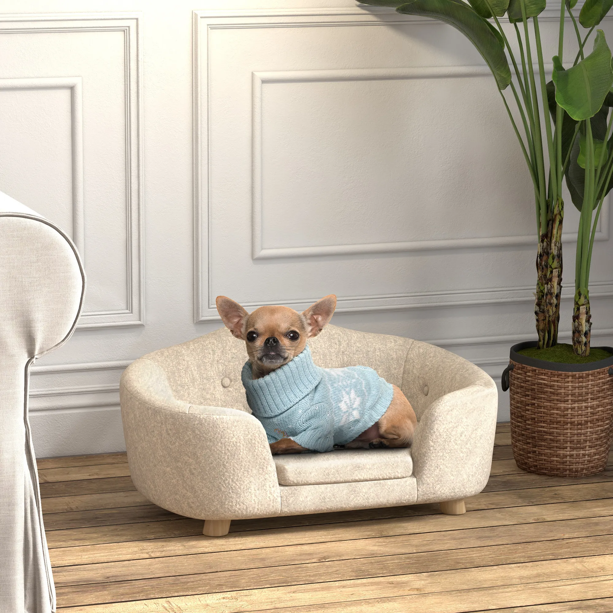 Erhöhtes Hundesofa 70B x 47T x 30H cm in Cremeweiß