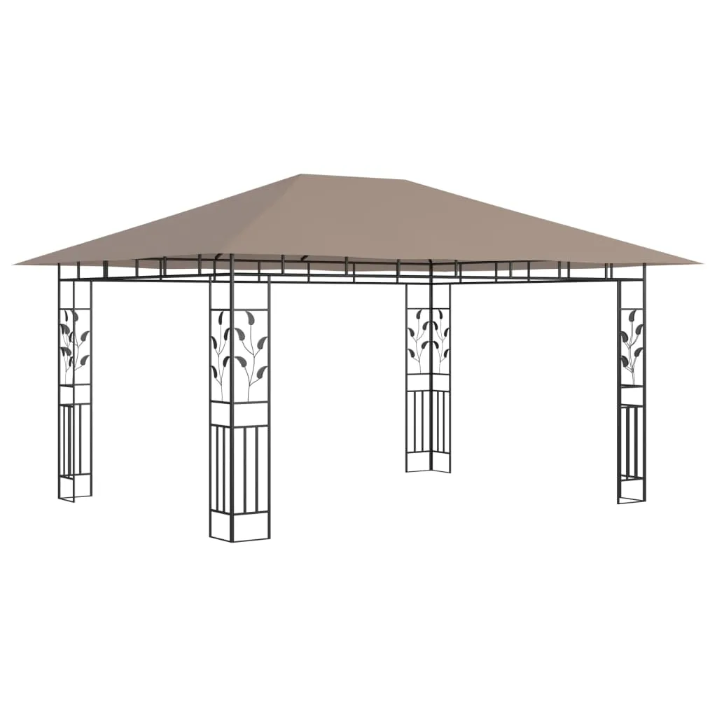 Pavillon 4x3x2,73 m Taupe mit Stahlrahmen und Solar-Lichterkette