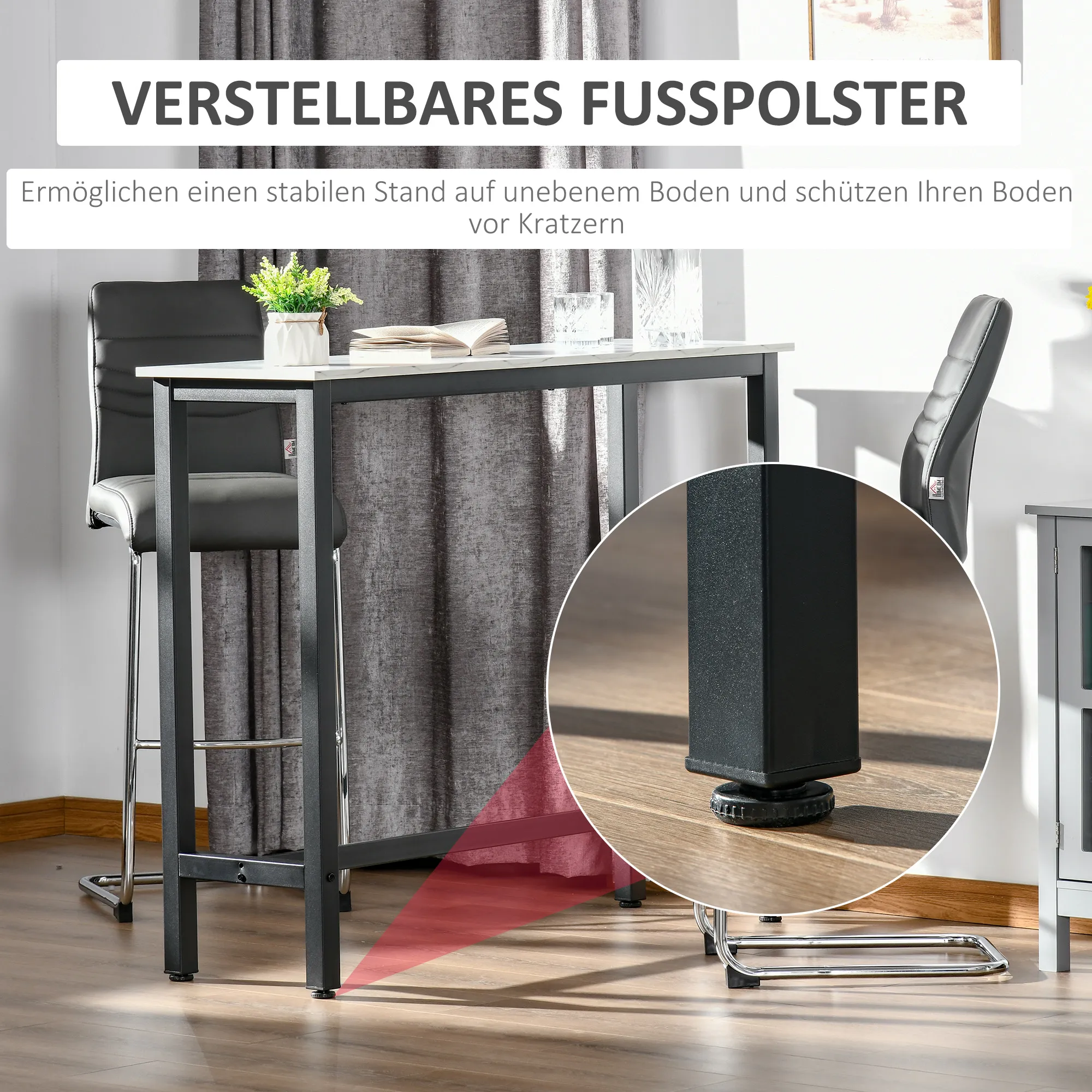 Bartisch 120x40x100 cm in Weiß und Schwarz mit Marmoroptik