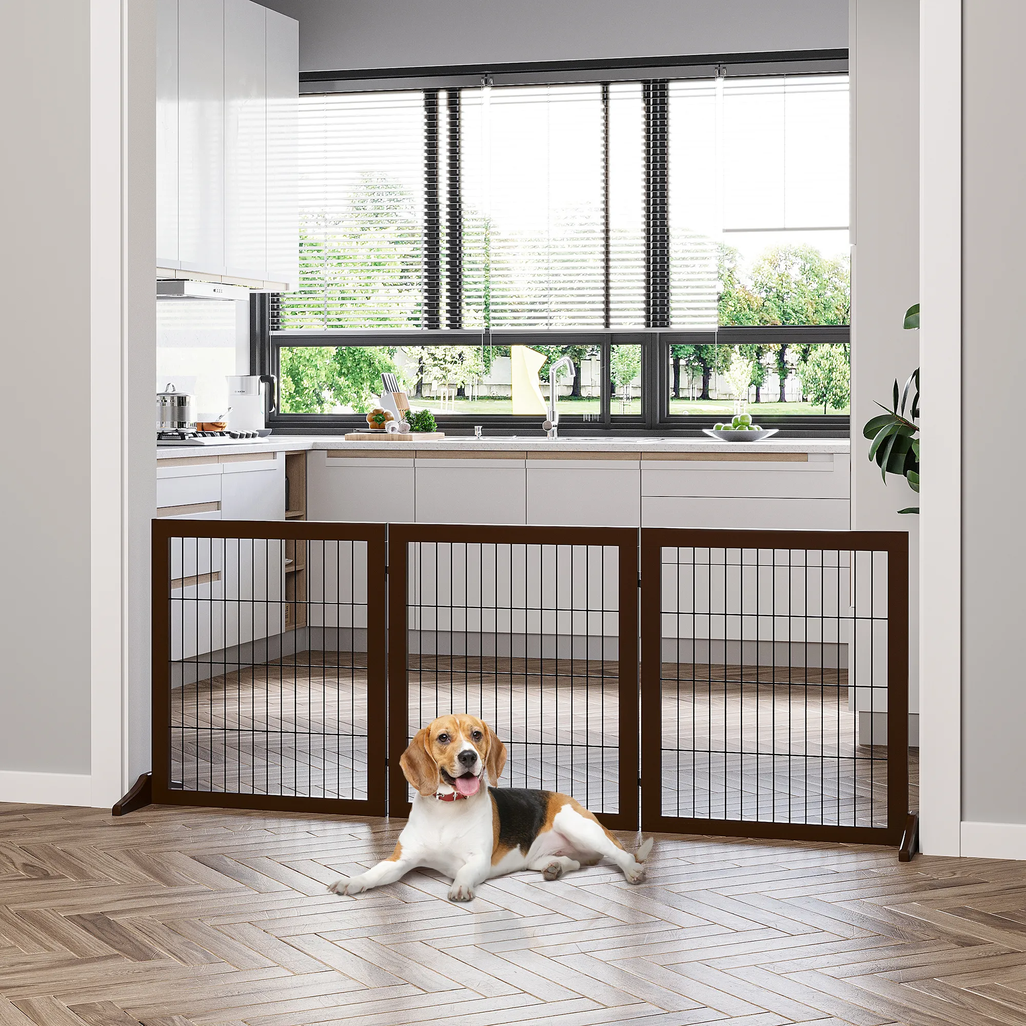 Hunde Absperrgitter aus Kiefernholz, 3-teilig, 185 x 71 cm, Braun