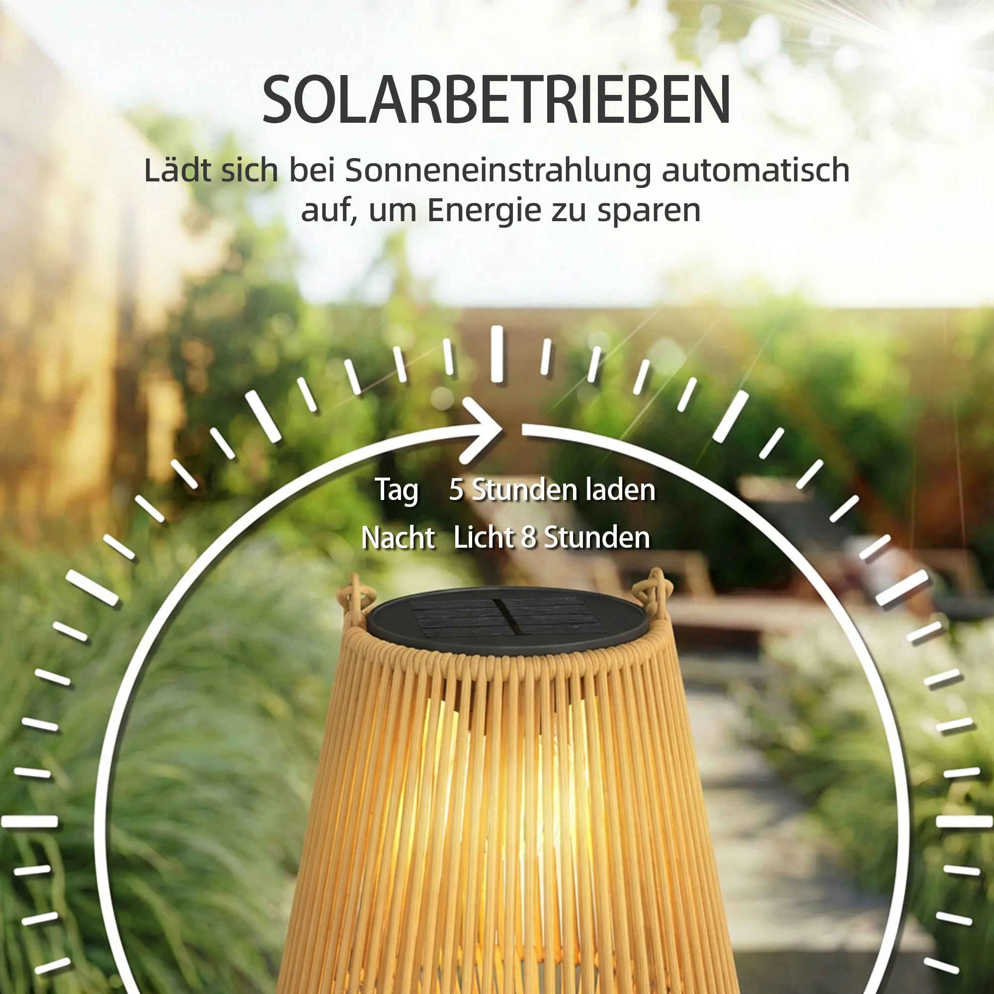 Solar Hängelampen Set Rattan Optik IP44 wasserdicht, Braun