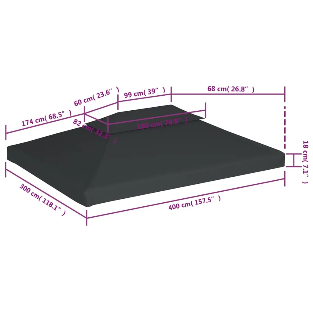 Pavillondach Ersatz 4x3 m Anthrazit mit Kaminabzug und PVC-Beschichtung