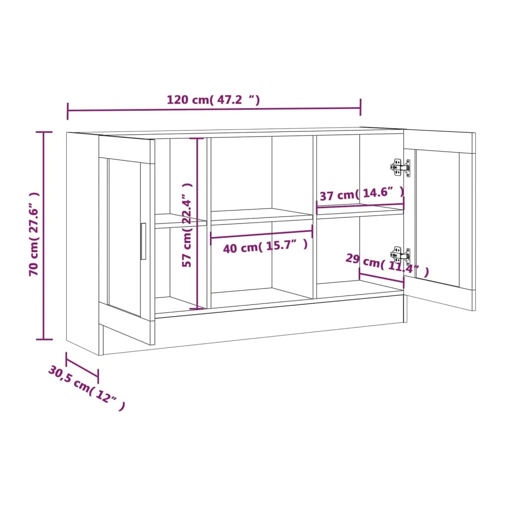 Vitrinenschrank Sideboard 120 x 30,5 x 70 cm in Räuchereiche