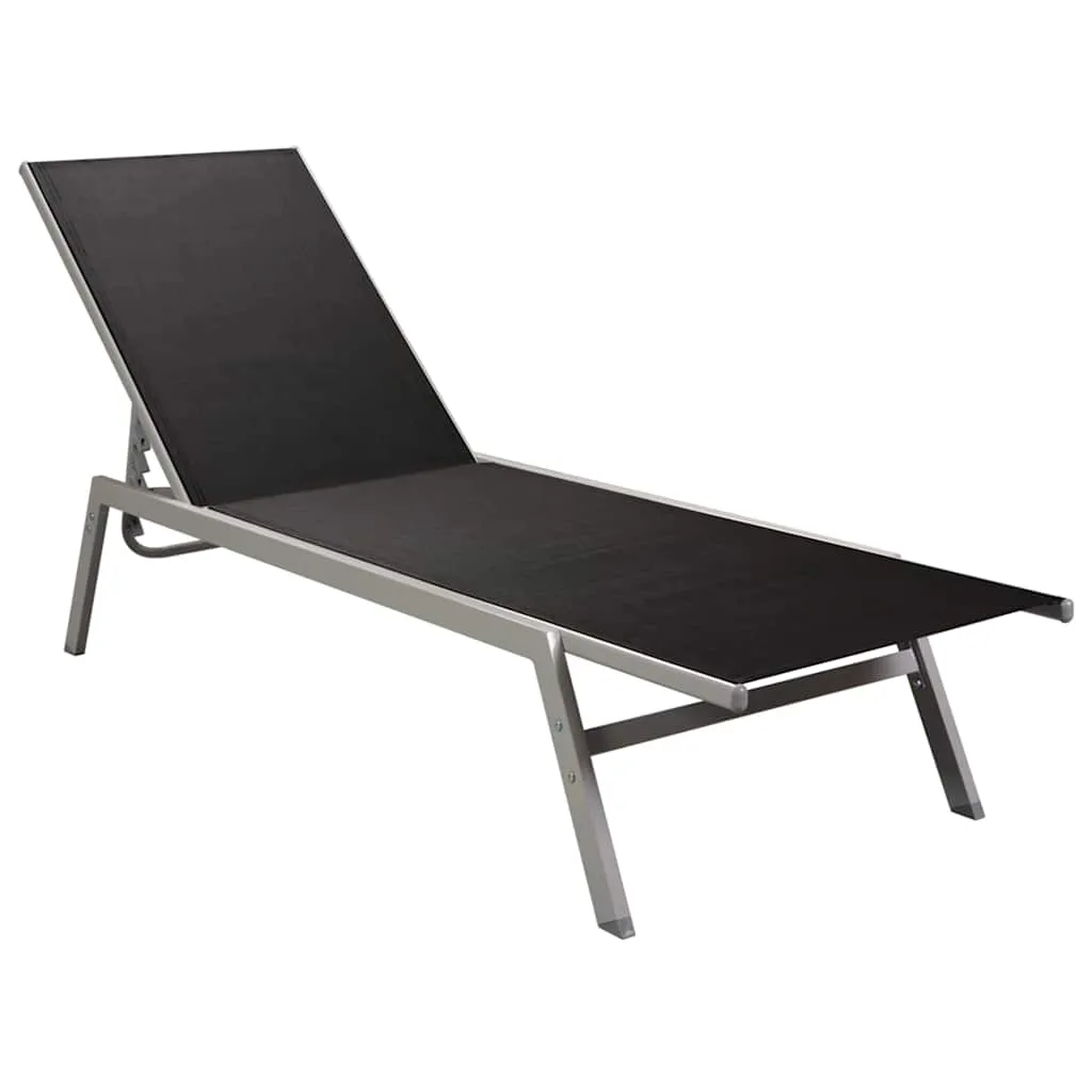 Sonnenliege 200x58x32 cm Schwarz und Silber mit verstellbarer Rückenlehne