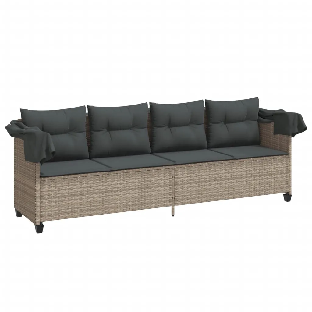 Sonnenliege mit Dach 204x75x140 cm Hellgrau aus PE-Rattan und Stahl