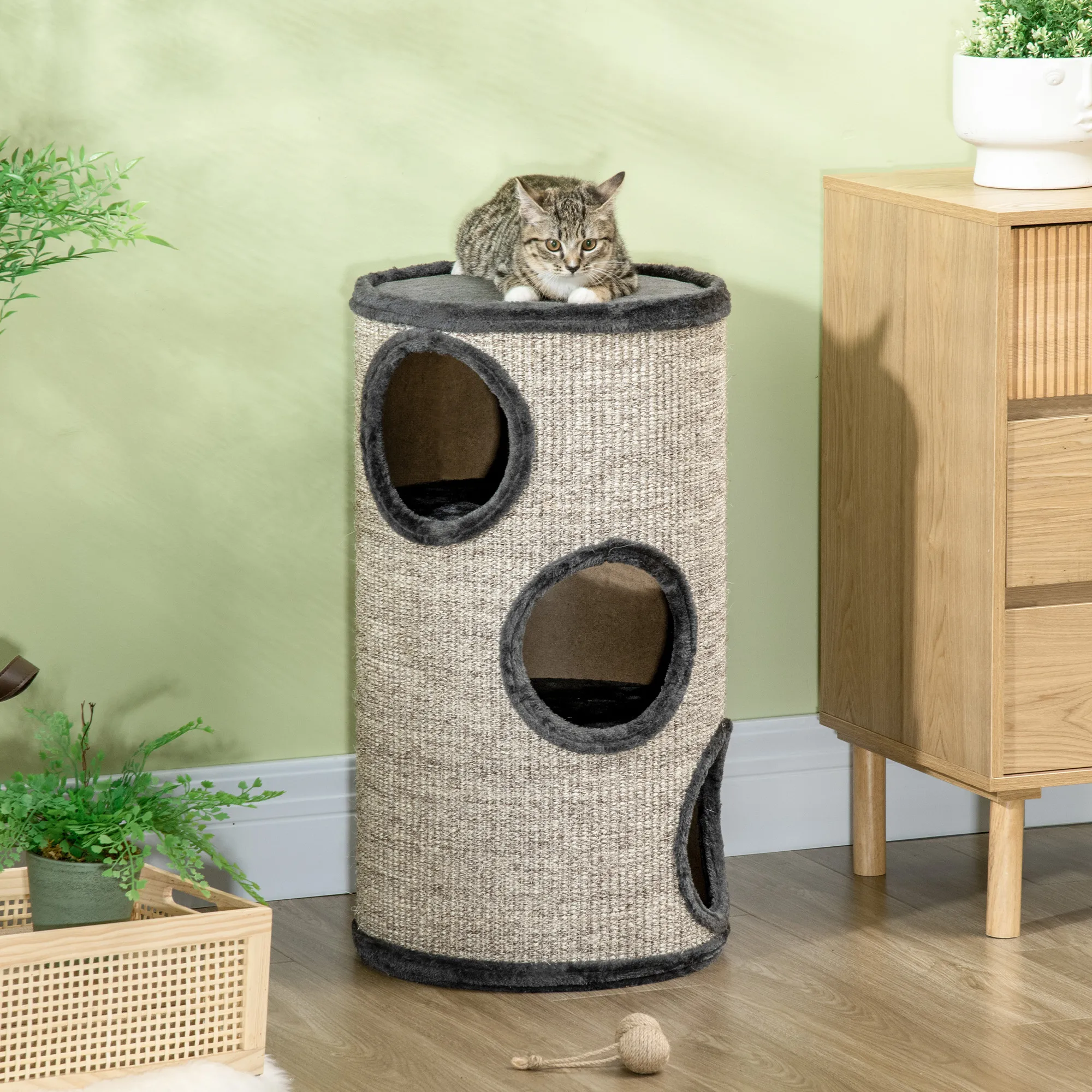 Luxuriöse Katzen Kratztonne Ø38 x 70H cm Hellgrau