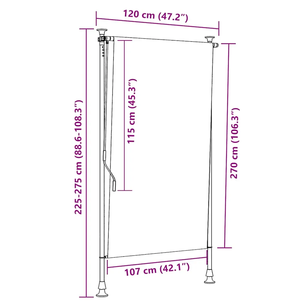 Außenrollo Handkurbel 120x270 cm Anthrazit mit höhenverstellbaren Pfosten