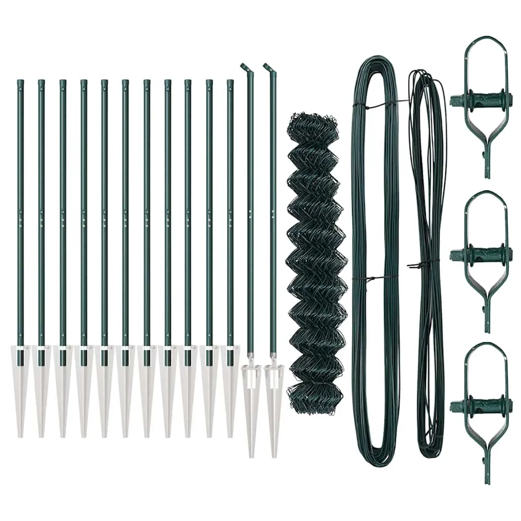 Zaunpfosten-Set Grün 2500 x 3,2 x 120 cm aus Stahl und PVC