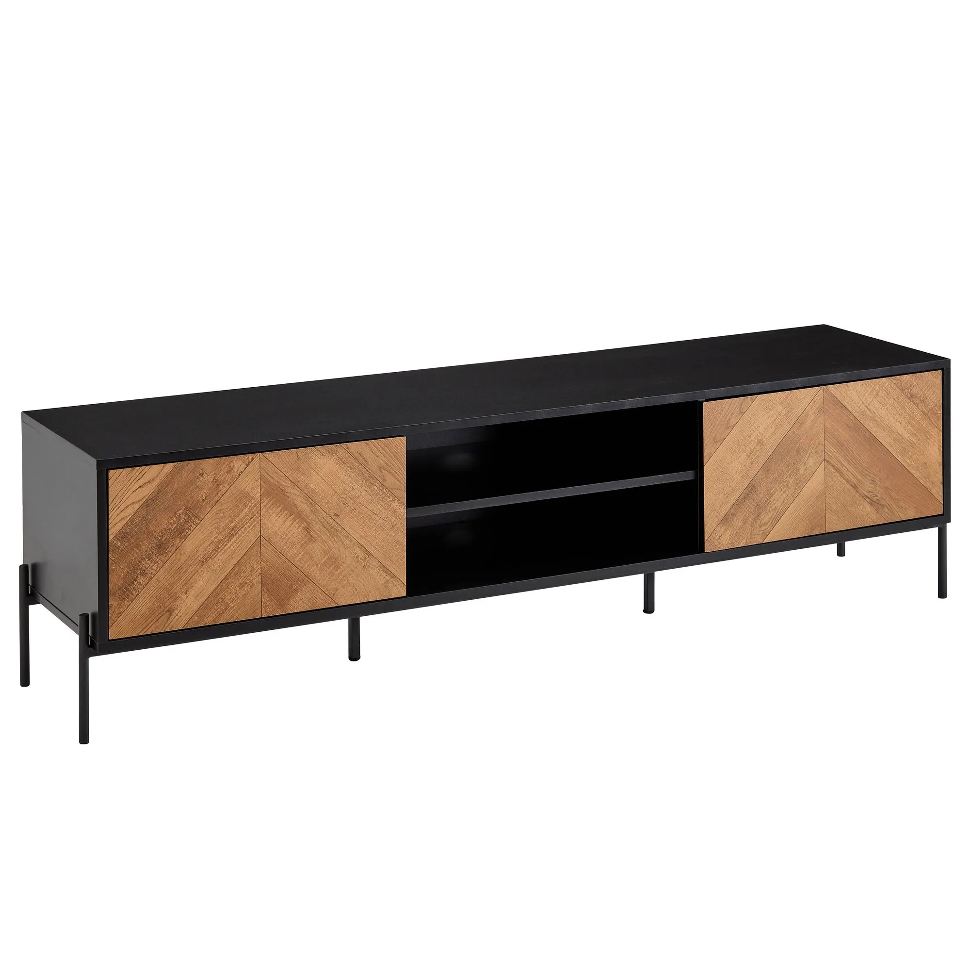 Wohnling Lowboard Holz Schwarz / Eiche-Dekor 163x45x40 cm TV-Kommode mit zwei Türen