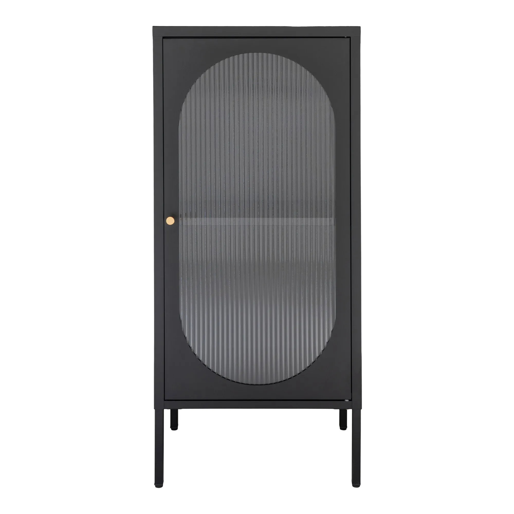 tinkaro Vitrinenkabinett mit geriffeltem Glas 50x35x110 cm Schwarz