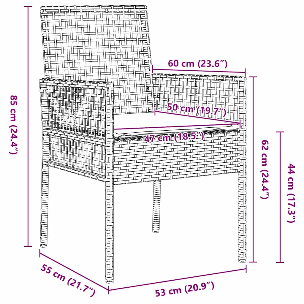 Garten-Esszimmer-Set Poly-Rattan Beige mit 1 Tisch, 2 Stühlen, 2 Kissen