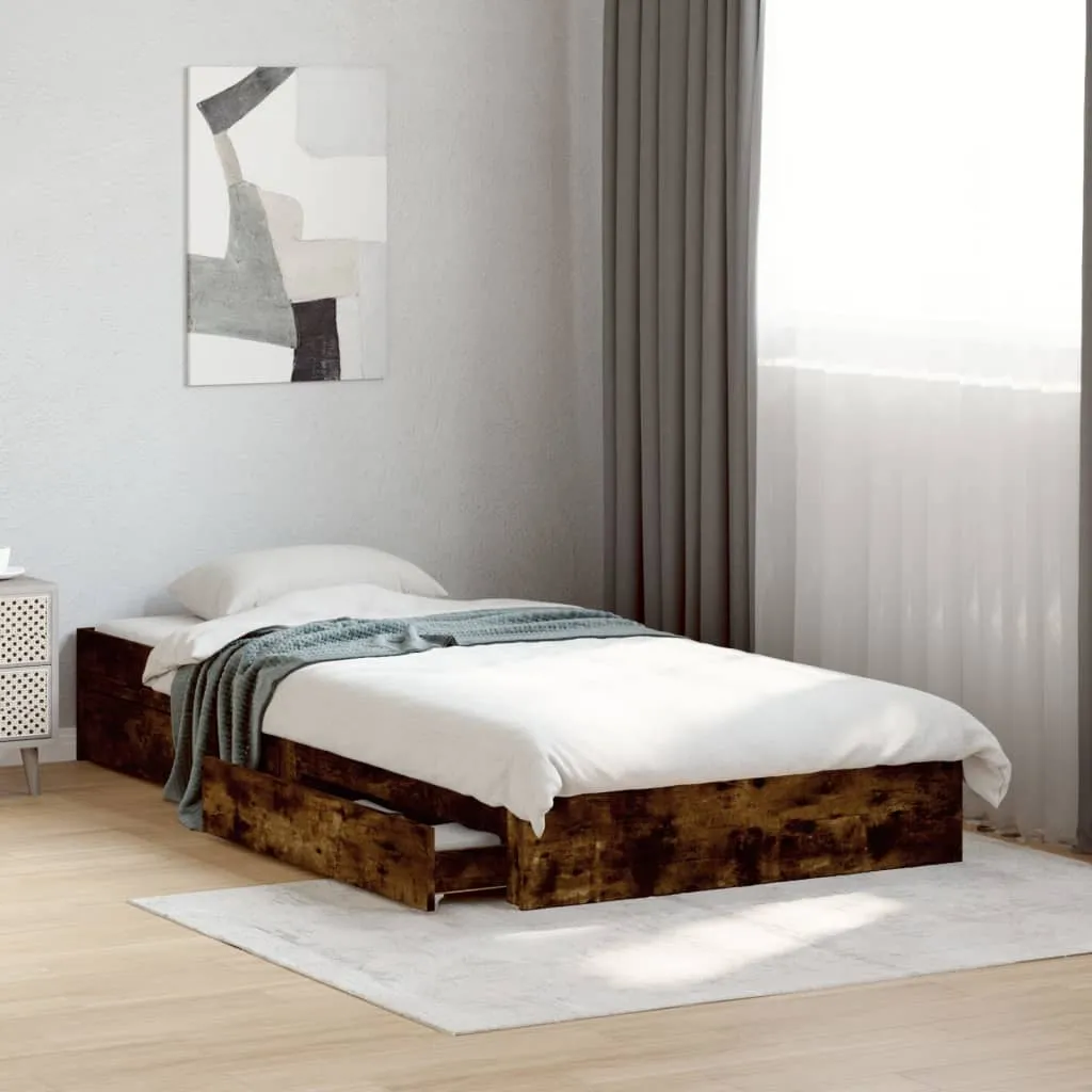 Bettgestell mit Schubladen 193x78x28 cm in Räuchereiche, Massivholz